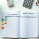 Planner de impostos médicos com ícones fiscais ao lado de materiais de consultório