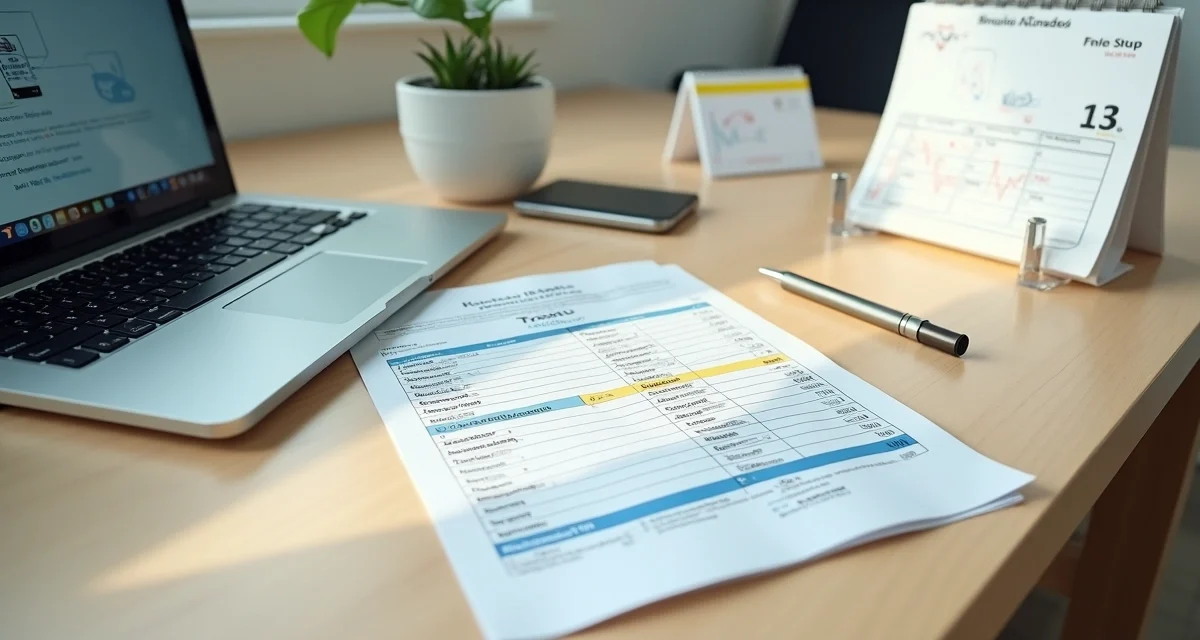 Folha de pagamento de férias e 13º de equipe clínica sobre mesa com calendário