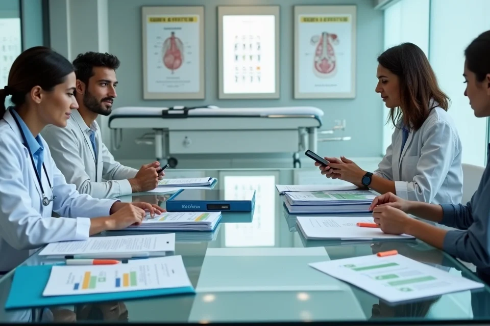 Equipe de clínica médica organiza documentos para fiscalização trabalhista