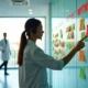 Gestora de clínica médica escolhe entre mitos e fatos sobre contabilidade em quadro iluminado